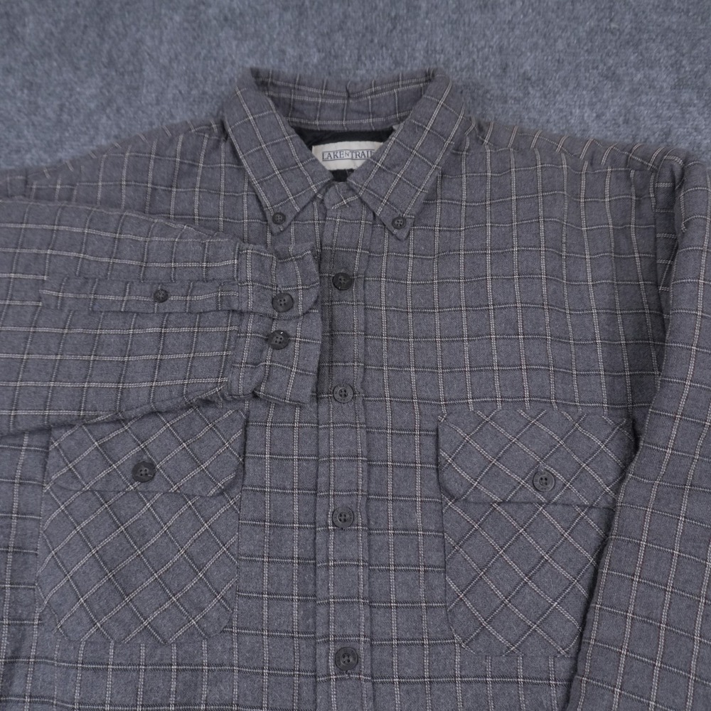 LakenTrail Quilted Lined Flannel Shirt Jacket Mens Large Grey Plaid Shacket